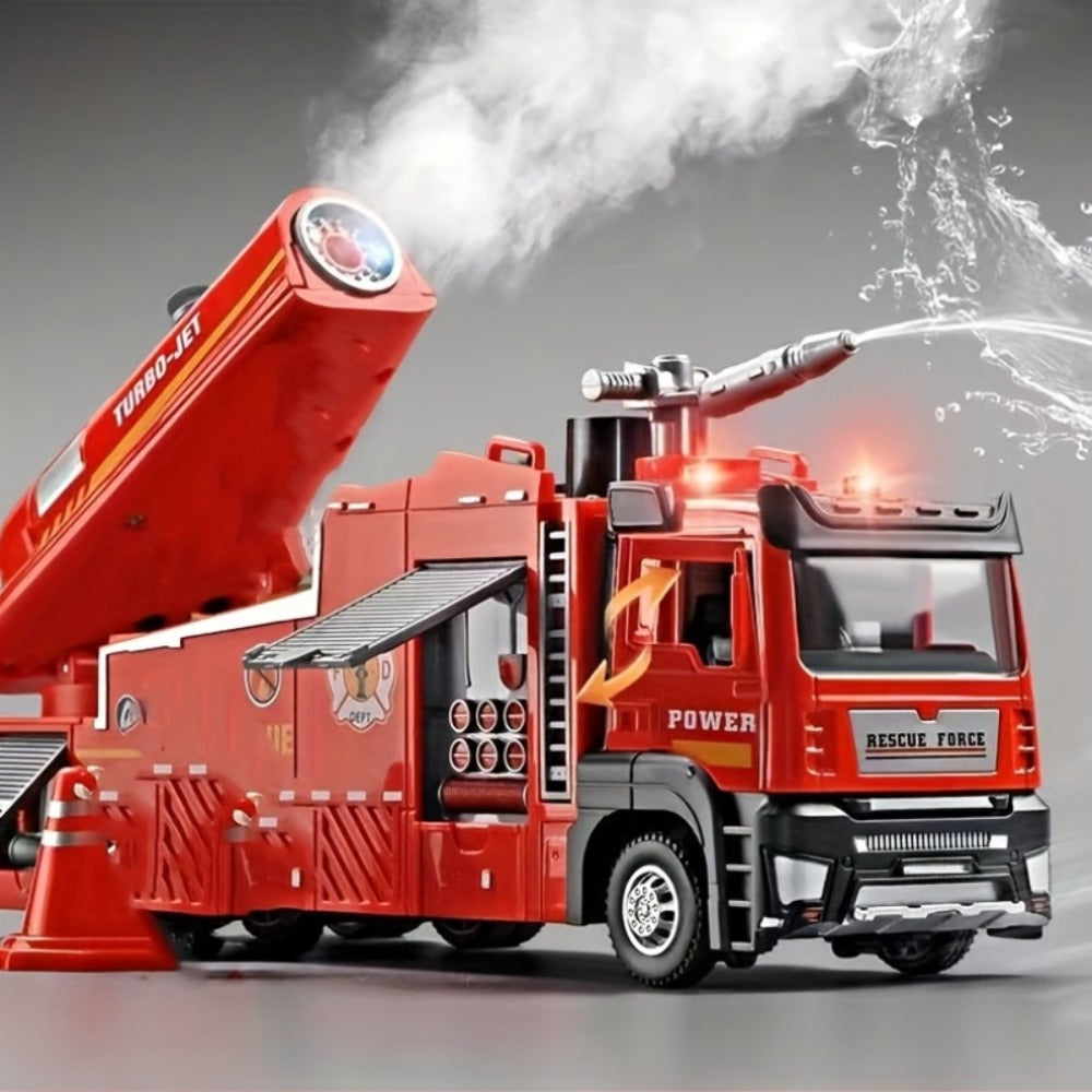 Zinc Alloy Fire Truck Toy with Water Mist Spray, Pull Back Fire Engine with Lights & Sounds — image 4
