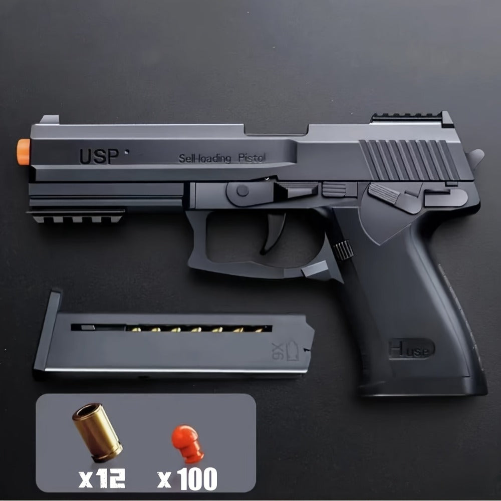 USP Clip Toy Gun Pistol with Continuous Shooting, 100 Bullets & 2 Magazines Rapid Fire Foam Blaster for Kids Boys Girls Ages 