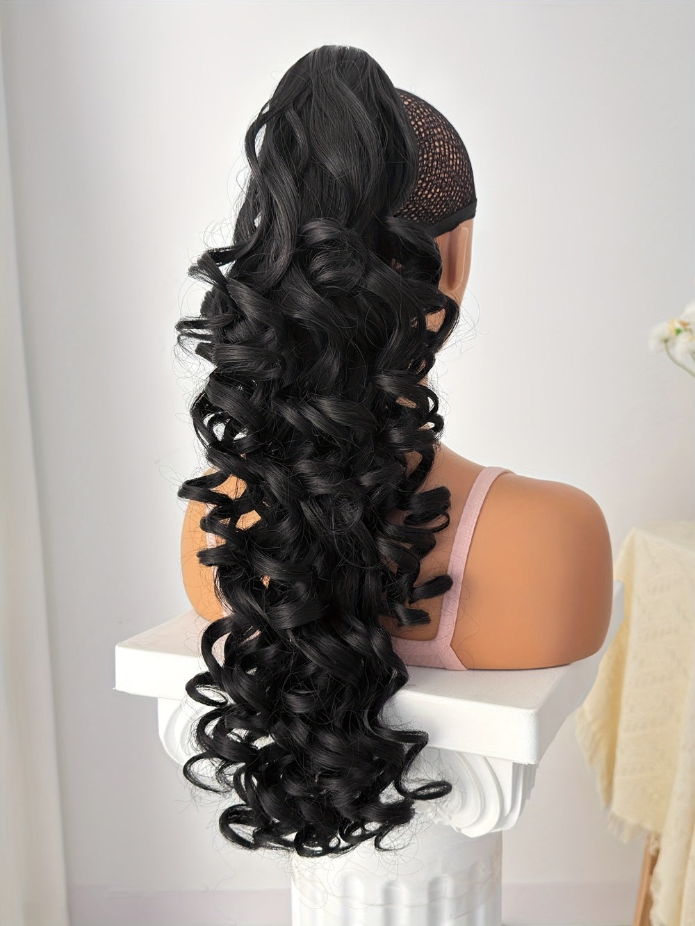Curly Ponytail Extension 28 Inch Long Heat Resistant Synthetic Clip In Wrap Around Hairpiece Voluminous Bouncy Curls 4 Styles