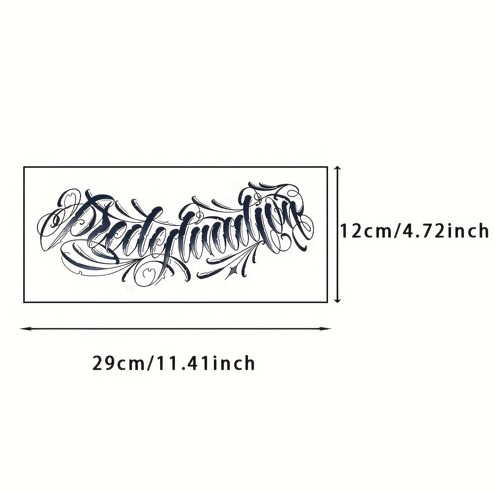 Temporary Tattoos, 4-Sheet English Word and Letter Set with Black Script Designs for Arm and Body Placement — image 5