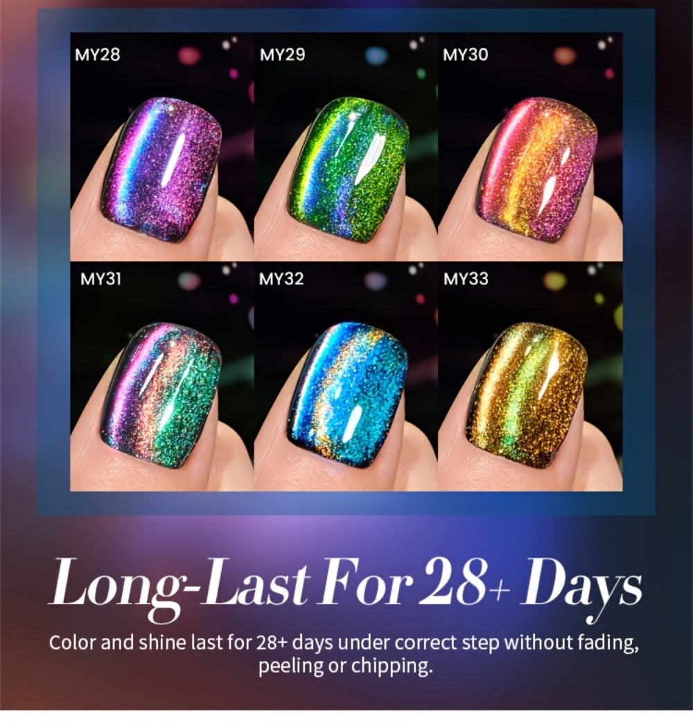 Gel Nail Polish 6-Color 9D Polaris Magnetic Set with Six 10ml Glass-Water-Light Shades for Nail Art — image 14