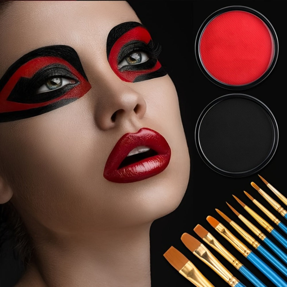 Water Activated Face Paint Kit 6 Colors with 10 Brushes, Water Based Face Body Paint Palette Black White Red — image 18