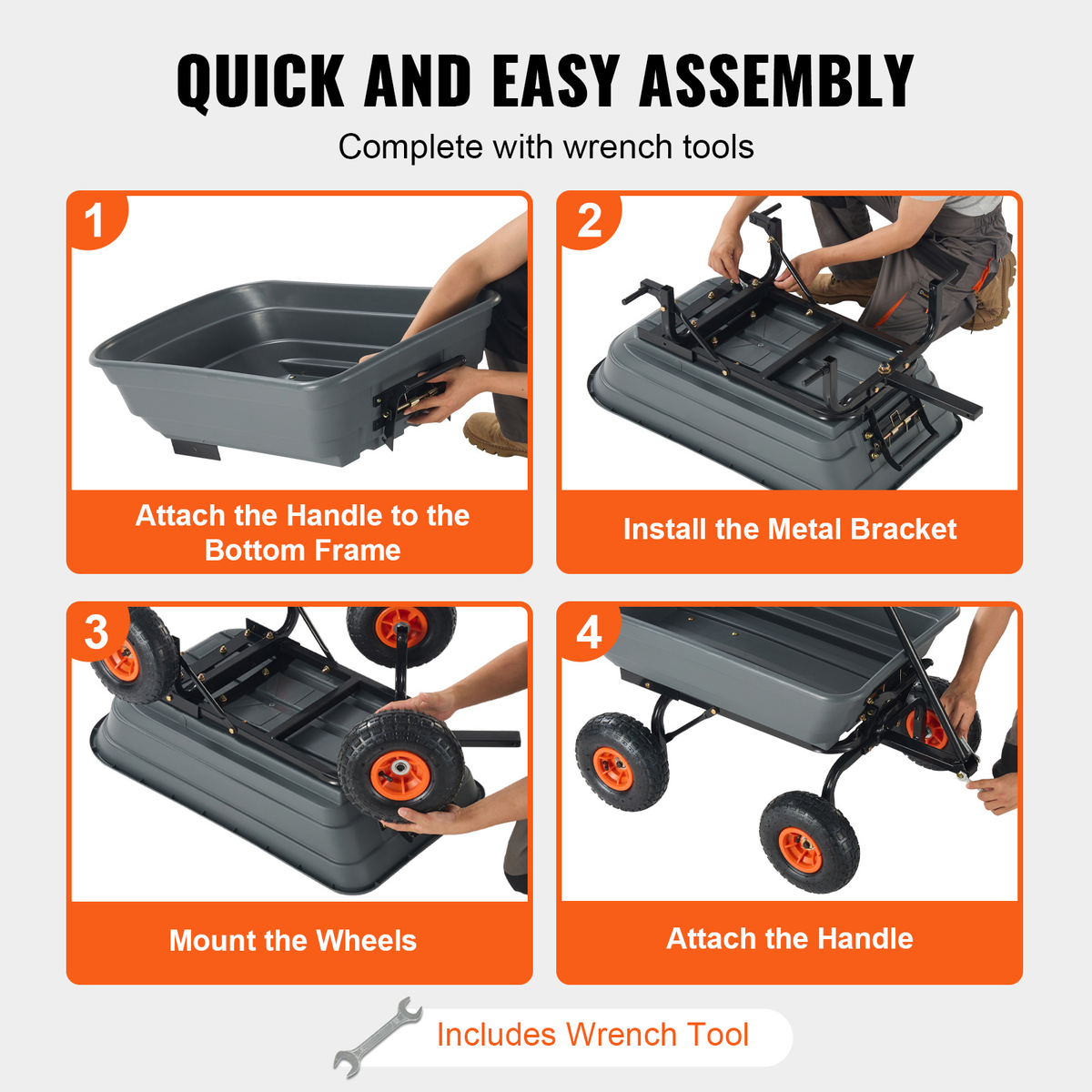 Garden Dump Cart Convertible Flatbed Utility Wheelbarrow with 2-in-1 Handle, Removable Side Panels — image 9