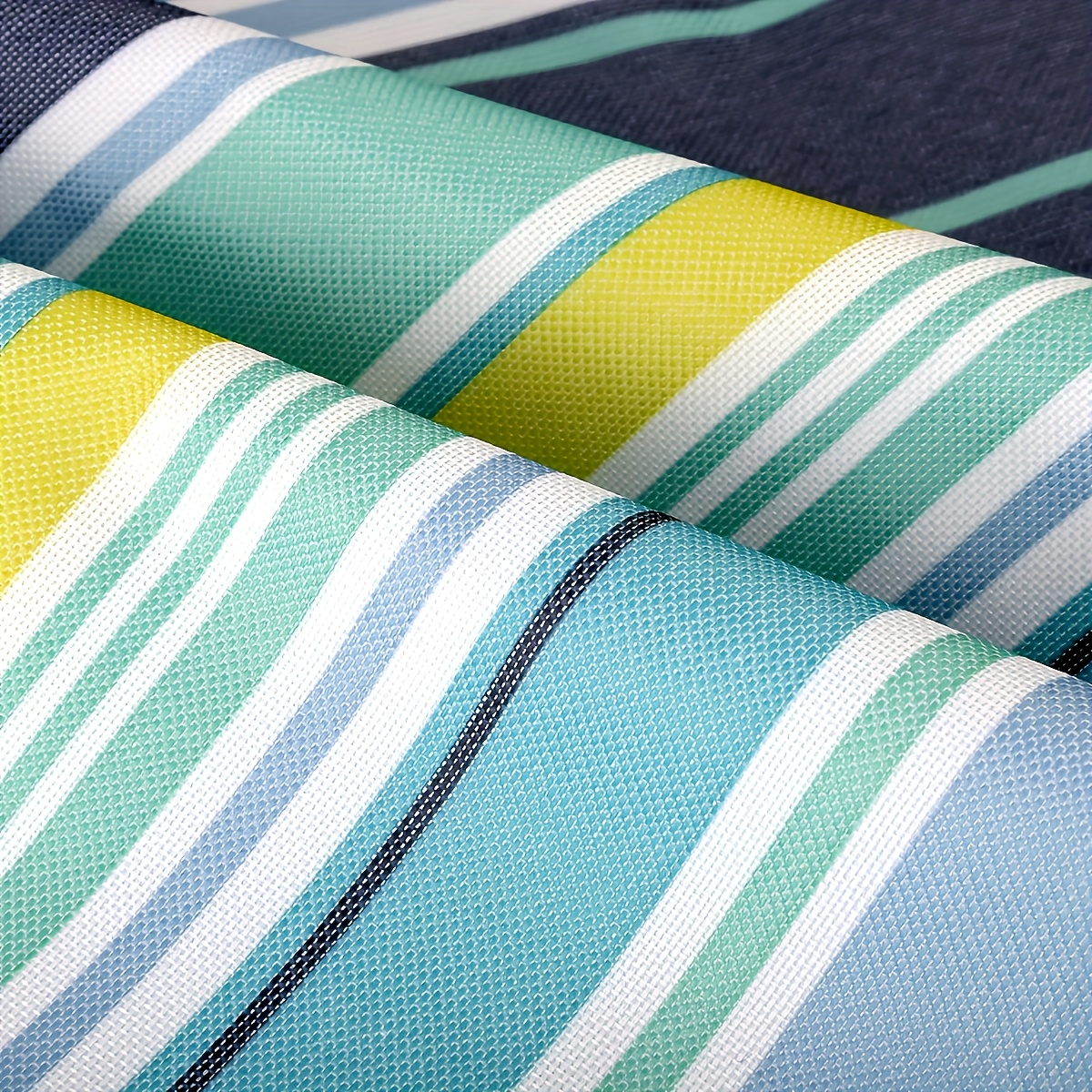 80 x 60-Inch Picnic Blanket in Blue and Green Striped 600D Oxford Fabric with Folding Carry Handle — image 6