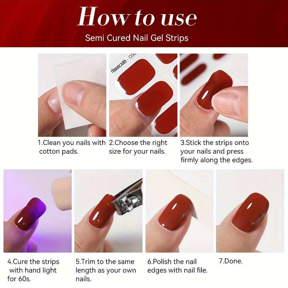 Semi Cured Gel Nail Strips Kit with Handheld LED Nail Lamp, 20 Real Gel Nail Stickers Wraps for DIY Nail Art — image 9