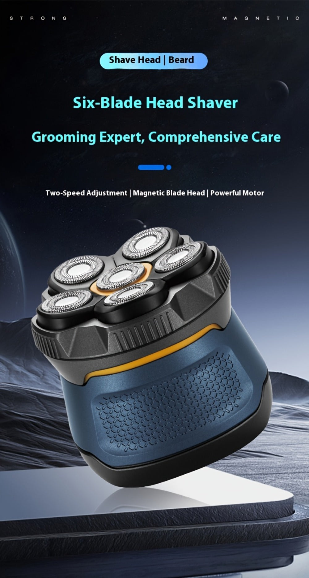 6D Floating Head Bald Head Shaver Self-Cut Electric Hair Clipper – 10W High Power 1400mAh USB-C Charging LED Display Two-Spee