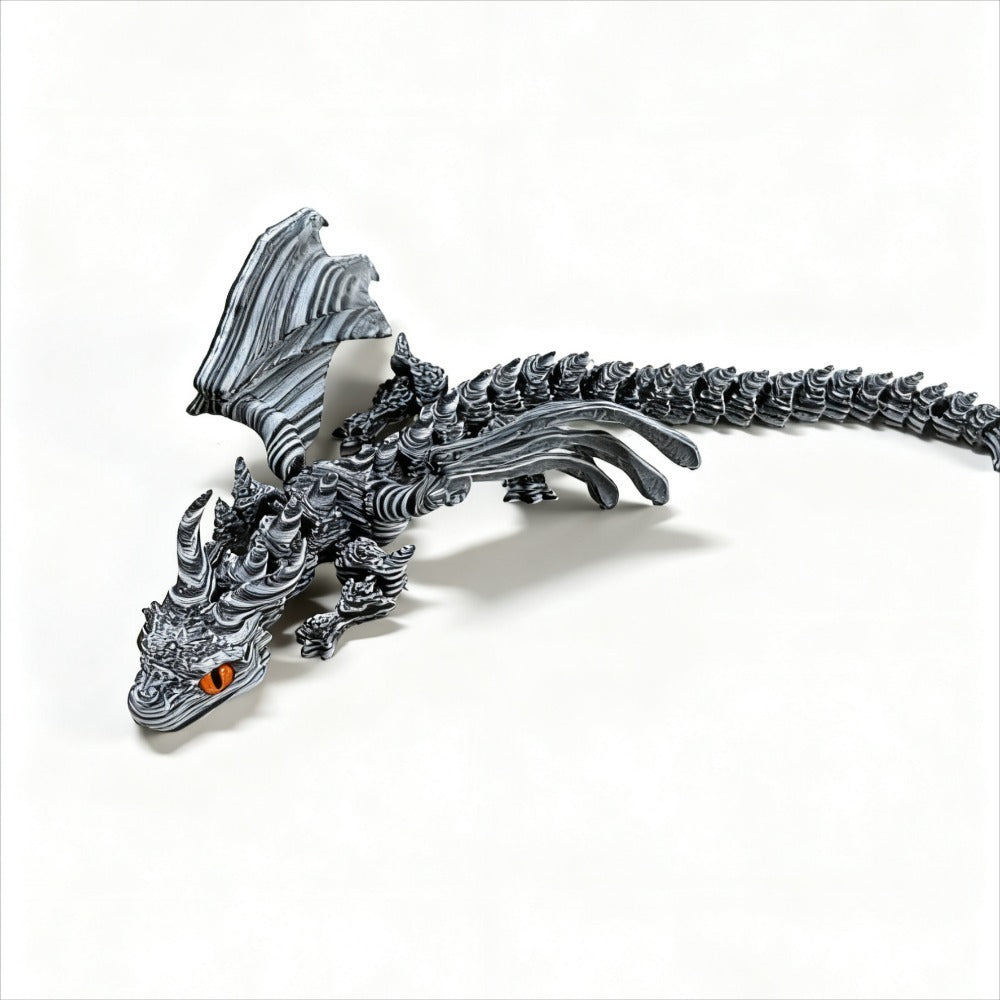 Articulated Black-and-White Swirl Dragon Figurine with Poseable Segments and Random Eye Color for Desktop Display — image 5
