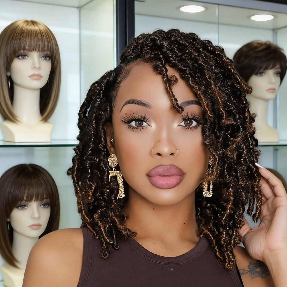 Synthetic Wig 12-Inch Goddess Faux Locs Headband Style with Curly Ends in Three Colors for Festivals — image 4