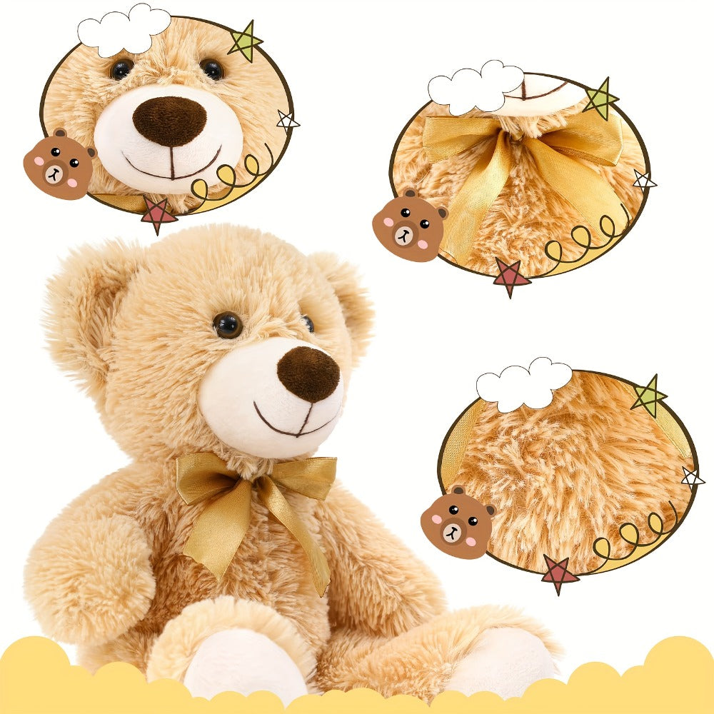 Plush Toy Eight-Pack of 11-Inch Teddy Bears in Dark Brown or Khaki for Events and Favors for Character Display, Room Decor an