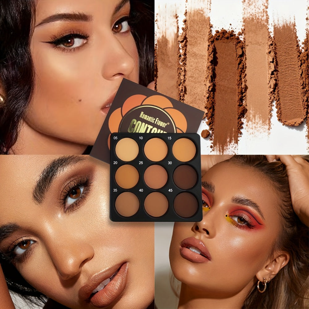 Matte Contour Palette 9 Colors Face Contouring Bronzer Kit Deep Brown Tones Buildable Blendable Multi-Use Professional Sculpt