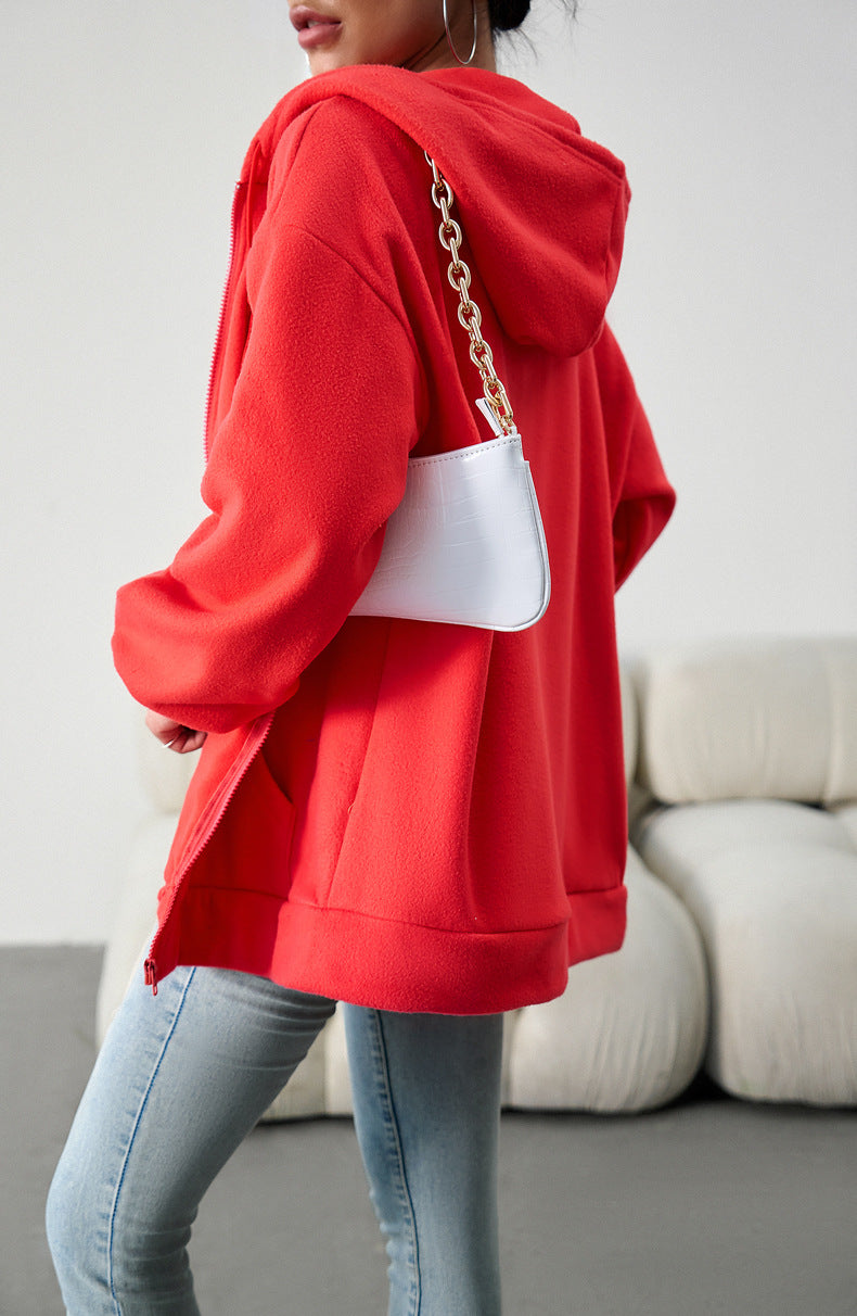 Casual Fashion Hooded Cardigan Jacket With Pockets Winter And Autumn Loose Sports Coat Women Solid Outwear Clothing