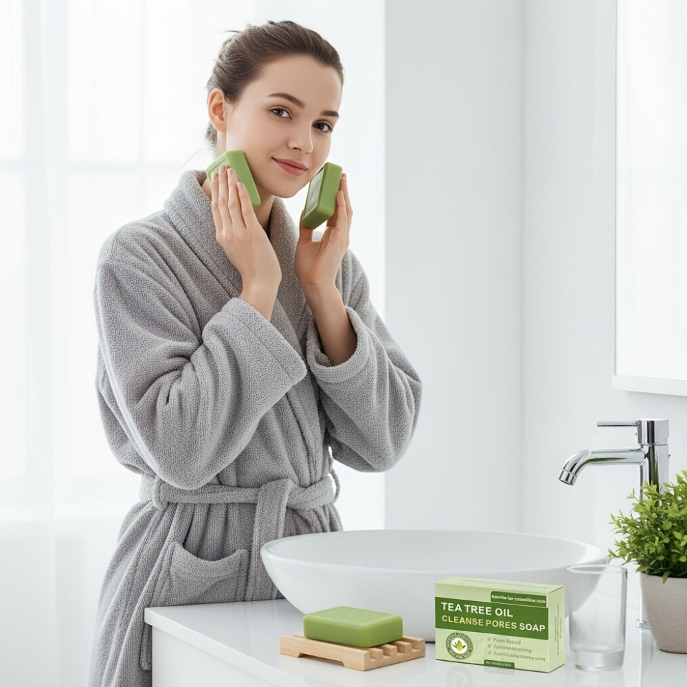 Tea Tree Bar Soap, Three-Pack of Green Plant-Essence-Labeled Bars for Face and Body Washing — image 8