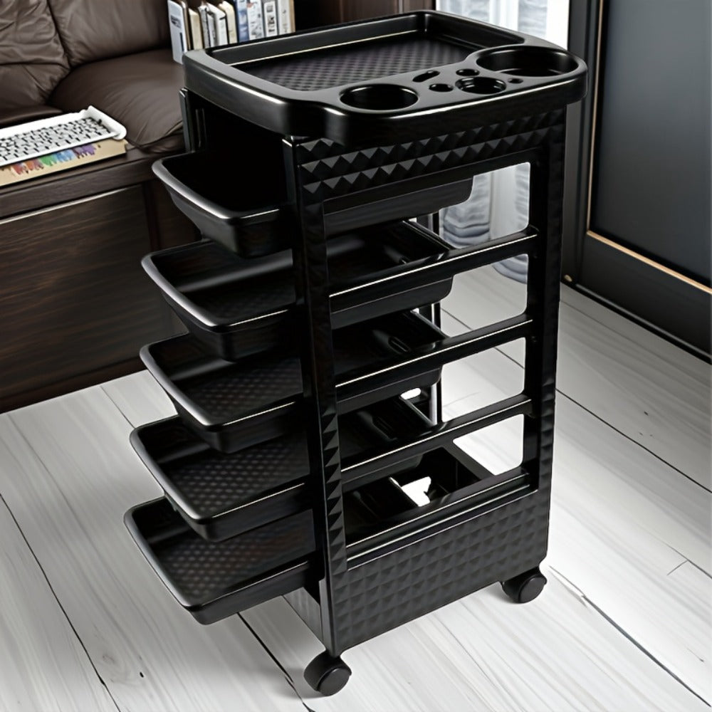 5-Drawer Salon Trolley Cart on Wheels – Professional ABS Rolling Beauty Storage Organizer for Hair Stylist Barber Spa Nail Ta