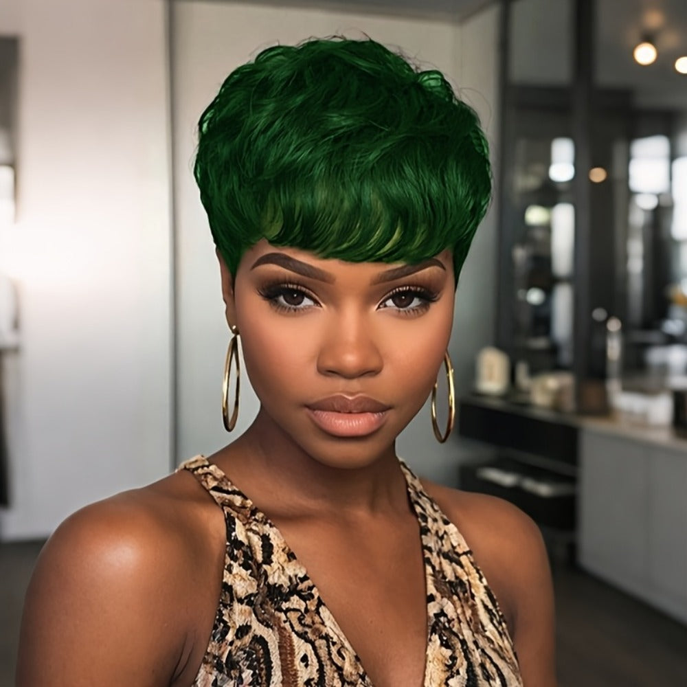 Short Body Wave Synthetic Wig with Bangs & Rose Net Cap, Colorful Fashion Wig for Women in Orange — image 9