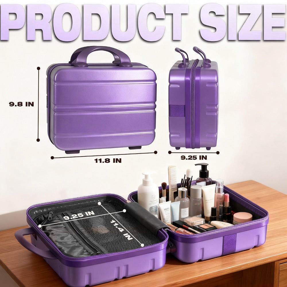 Hard Shell Makeup Travel Case Waterproof Pressure-Proof Portable Cosmetic Suitcase with Elastic Band Luggage Attachment Carry