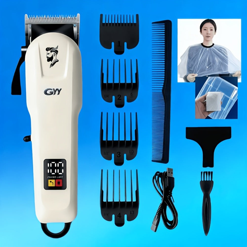 Hair Clipper Kit with Scissors for Home & Salon – Professional Stainless Steel Blade, Digital Display, USB Rechargeable Hair 