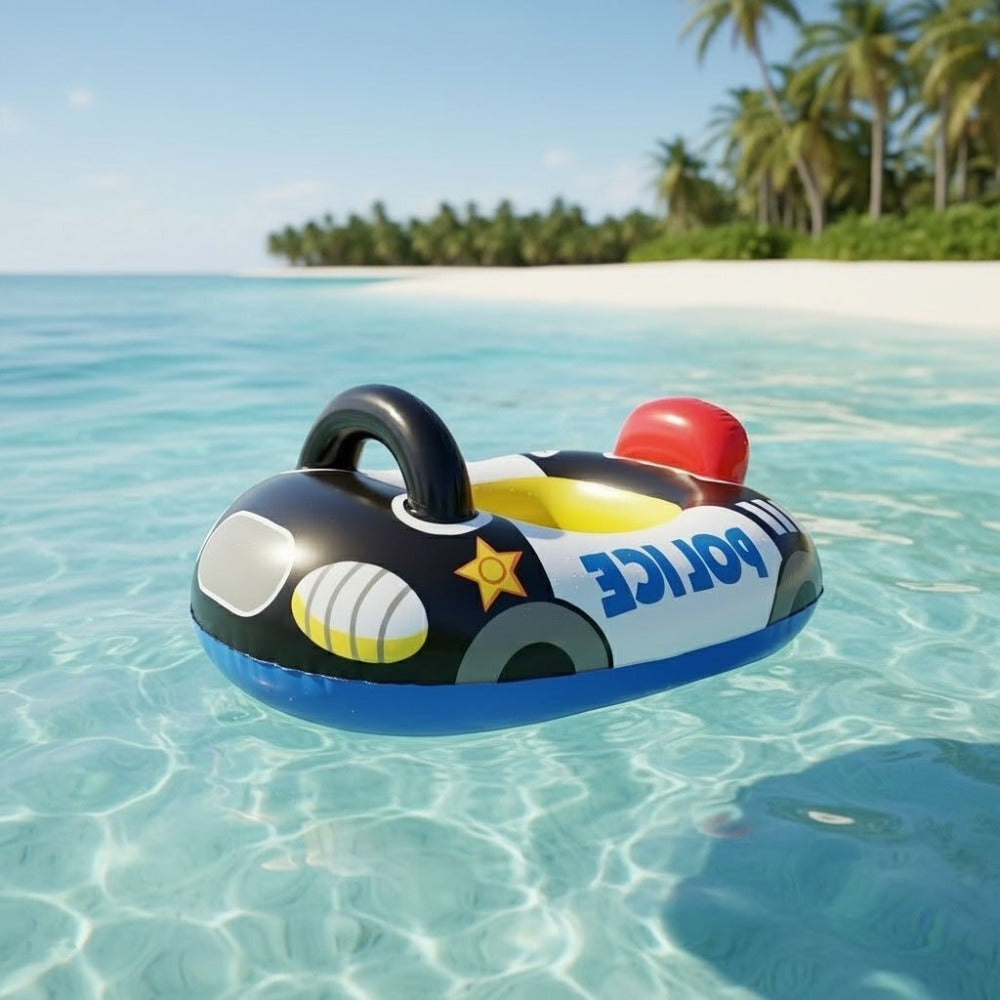 Car-Shaped Inflatable Pool Float with Black Printed Body, Center Opening and Steering-Wheel Detail — image 6