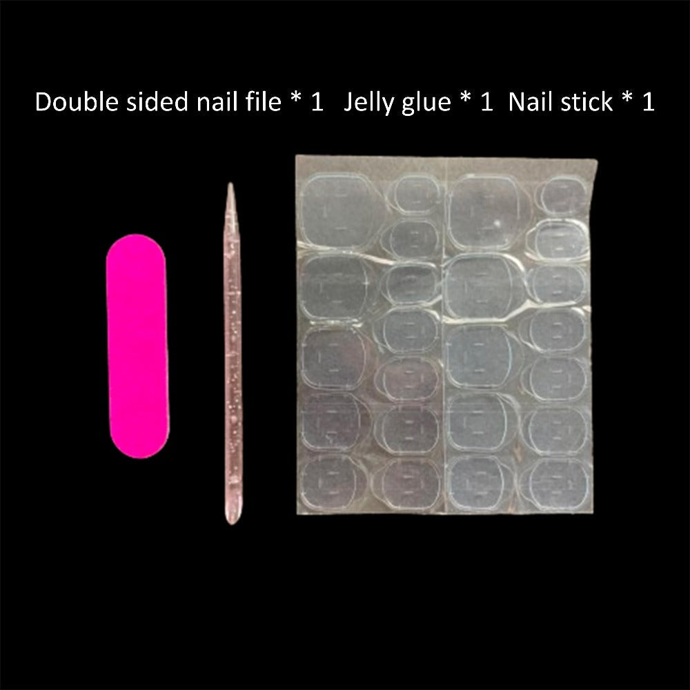 Press On Nails 10-Piece Short Duckbill Set with White French Tips, Golden Butterfly and 3D Carved Flower — image 13