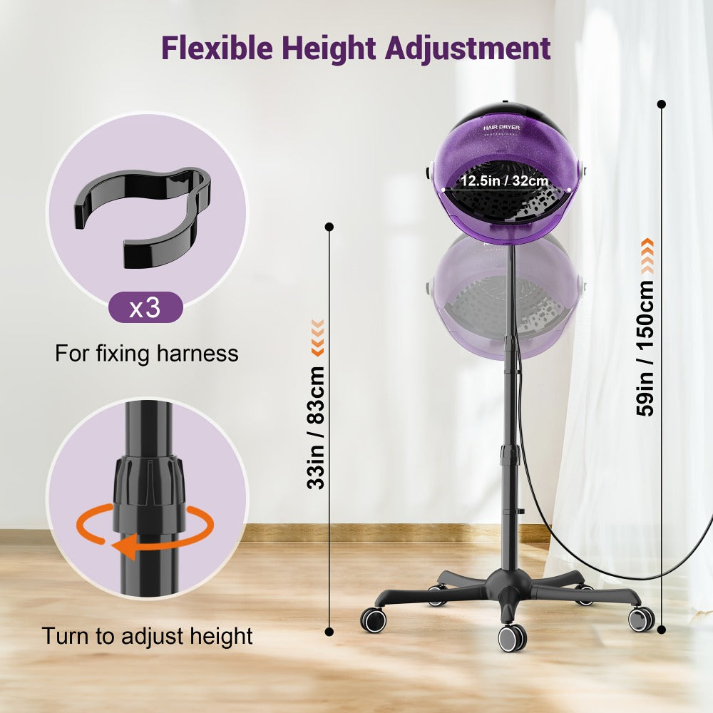 Ionic Floor-Standing Hooded Hair Dryer 1875W, Adjustable Height Professional Salon Hood Dryer for Deep — image 13