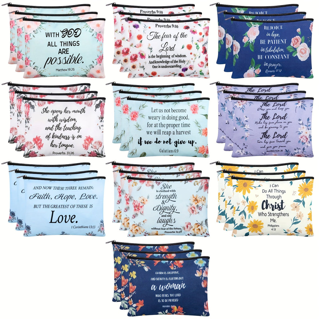 Thirty-Piece Bible Verse Makeup Bag Set with Mixed Printed Designs, 23 x 15cm Pouches and Black Zippers — image 7