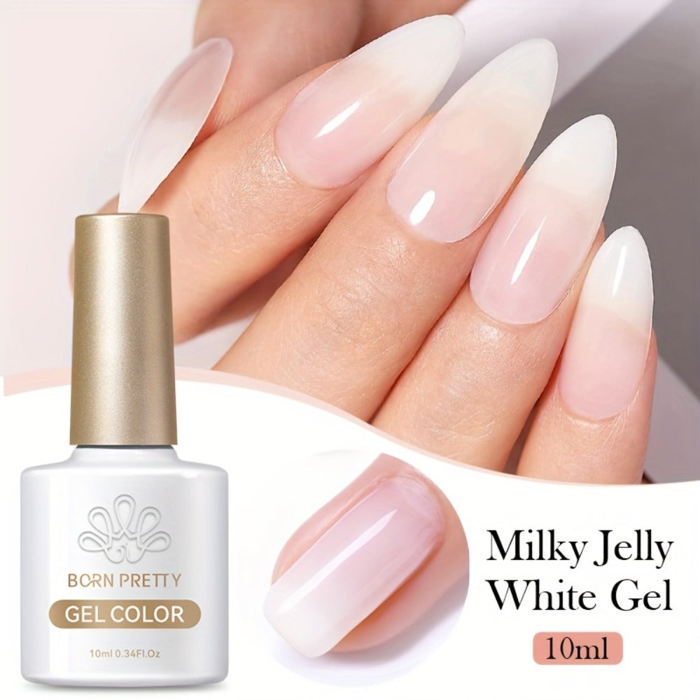 Gel Nail Polish in 10ml Translucent Jelly with 6 Milky, Snow-Glitter and Nude Shade Options — image 2