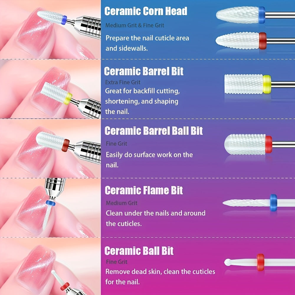 Nail Drill Bit Set Tungsten Steel & Ceramic Grinding Heads with Storage Box for Gel Removal Nail Enhancement — image 6