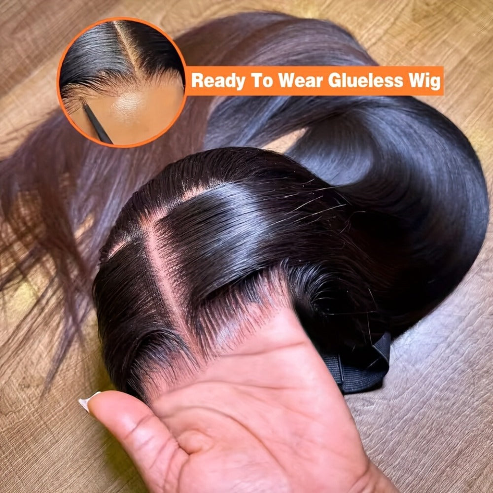 Wig Bone-Straight Glueless Human Hair in Natural Black, 10-34 Inch Options with Pre-Cut 6x4.5 Lace — image 2