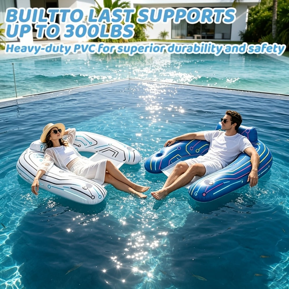 Pool Float U-Shaped Chair Two-Pack with Mesh Center, Headrest, Built-In Cup Holder and Graphic Trim — image 9