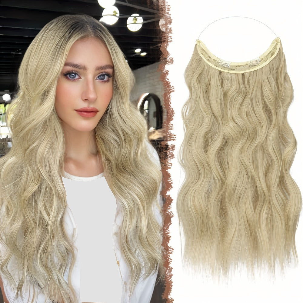 Hair Extensions Wavy 18-Inch Synthetic Halo Weft with Clear Wire, Two Clips and Ten Color Options — image 6