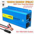 Blue 12V or 24V DC to 110V AC Power Inverter with 2000W Checkout Labels, USB Port and Battery Cables — image 1