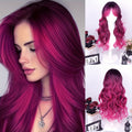 Synthetic Wig 28-Inch Rose-Red Gradient Waves with Air Bangs, 150% Density and Rose Net Cap — image 10