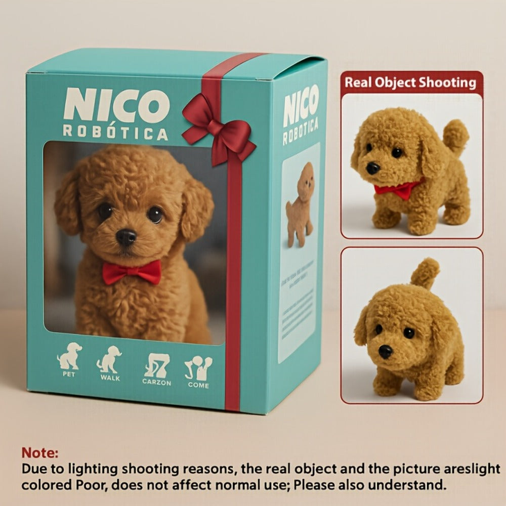 Electronic Plush Puppy Toy Walks Barks Wags Tail, Realistic Robotic Teddy Poodle Dog Stuffed Animal with Gift Box for Kids To