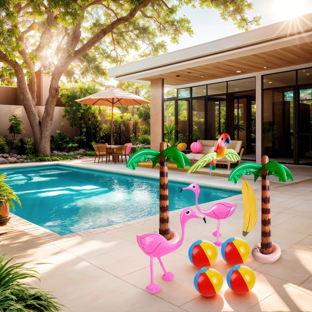 Hawaiian Luau Inflatable Party Decorations 10-Piece Set – 2 Palm Trees, 2 Flamingos, 4 Beach Balls, Parrot & Banana — image 8