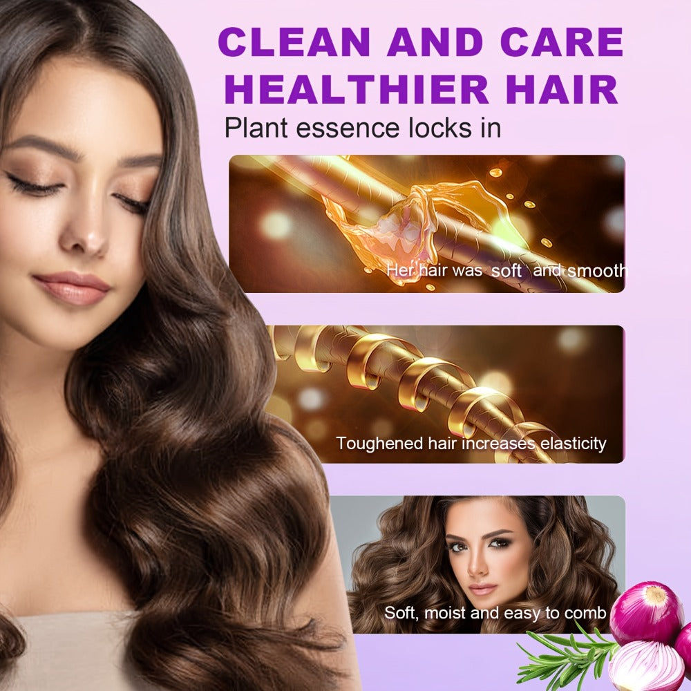 Onion, Biotin and Rosemary-Labeled Shampoo and Conditioner Set in Purple Pump Bottles with Jojoba Oil Wording — image 10