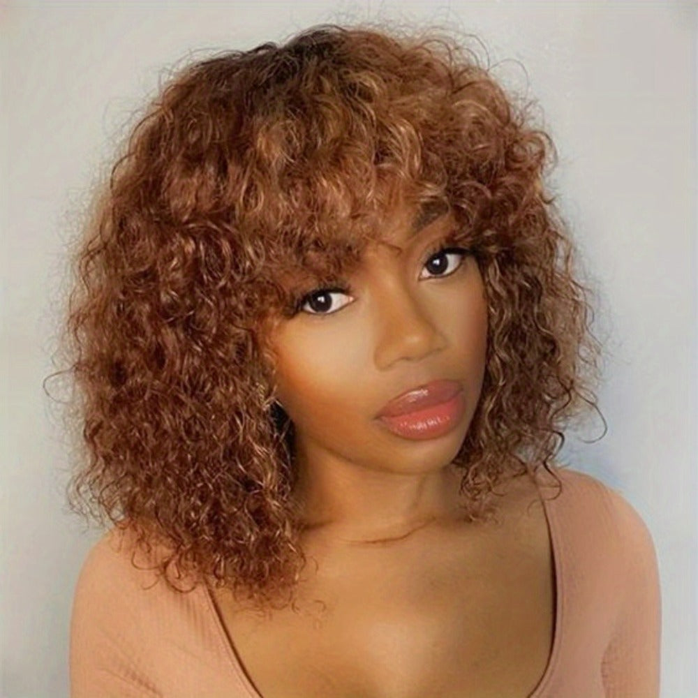 12-Inch Water Wave Bob Human Hair Wig with Bangs, 150% Density and TT1B/33 or P1B/30 Color — image 15