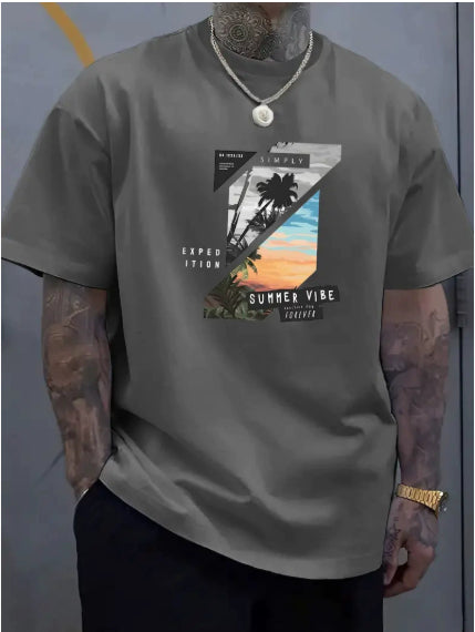 Color-Block Fashion 3D-Printed Summer Mens T-Shirt