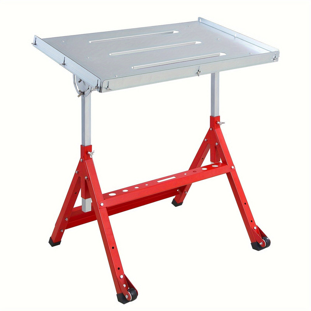 Steel Workbench with Wheels, Portable Welding Table Height-Adjustable 30"x20" Heavy Duty Steel Work Table for Garage Workshop