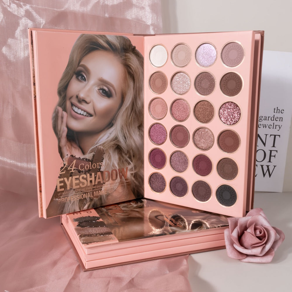 Eyeshadow Palette Book Style SHCOETY 4-in-11 Makeup Kit, 24-Color Eyeshadow + 6-Color Highlighter + 6-Color Blush + 7-Color C