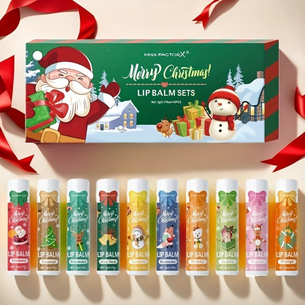 Moisturizing Lip Balm Set 10-Pack with Vitamin E – MISS FACTORX Natural Look Lipstick Collection for Women, Hydrating & Nouri