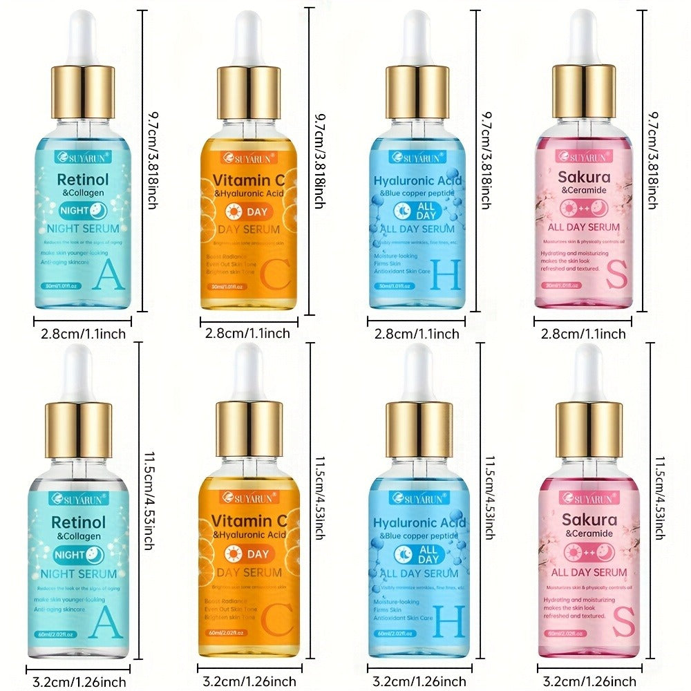 Face Serum Set 4-Piece Day & Night with Vitamin C Retinol Hyaluronic Acid Ceramide - Deep for Bath Time, Home Spa and Persona