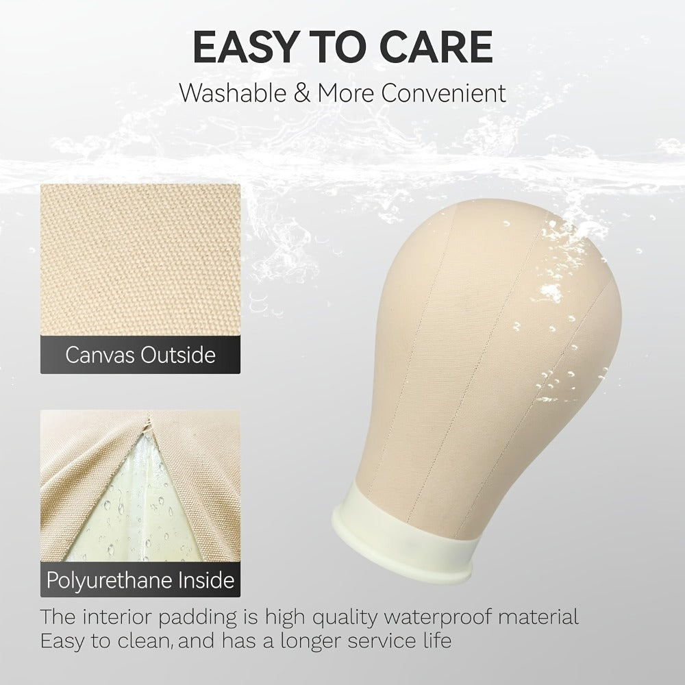 Canvas Mannequin Head for Wig Making with Stand 21 22 23 24 Inch – Complete Set with Needles & Wig Caps, Holes for Styling He