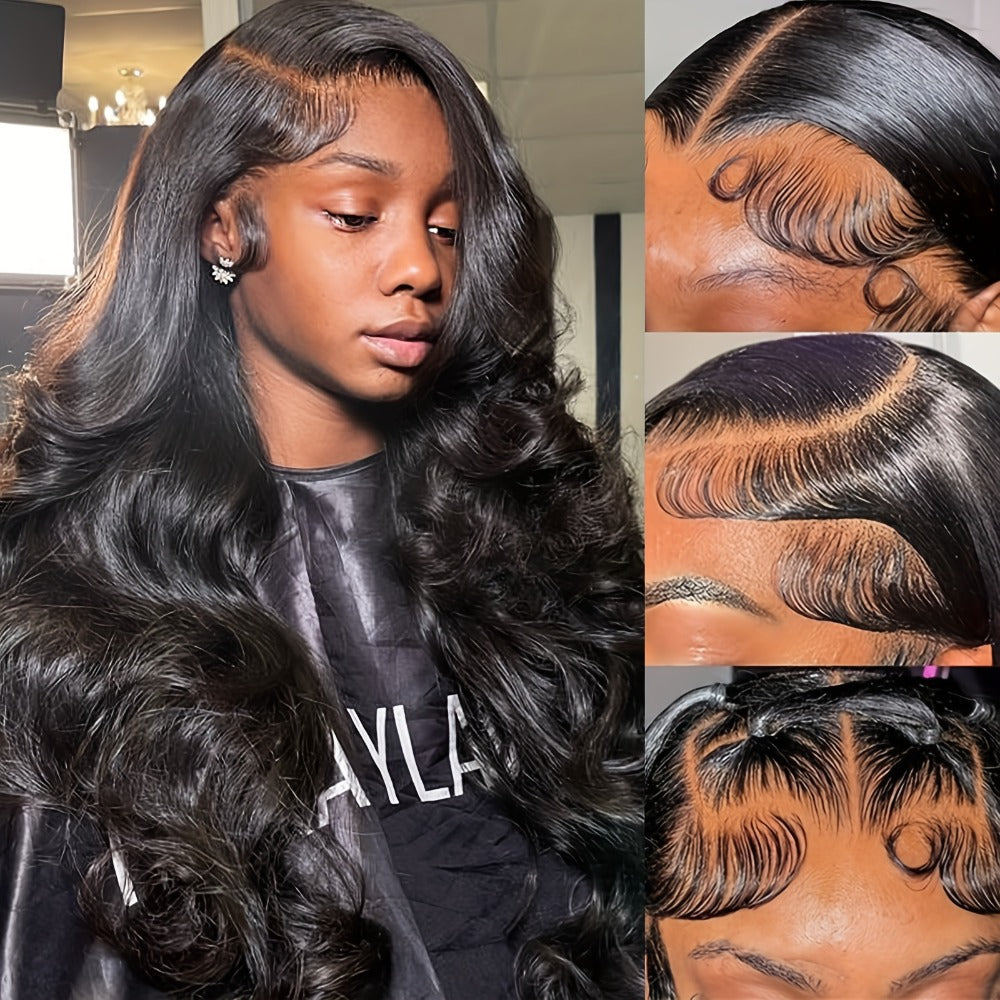13x4 HD Lace Front Body Wave Synthetic Wig 250% Density Glueless Natural Black Crimson, for Home, Travel and Salon Hair Styli