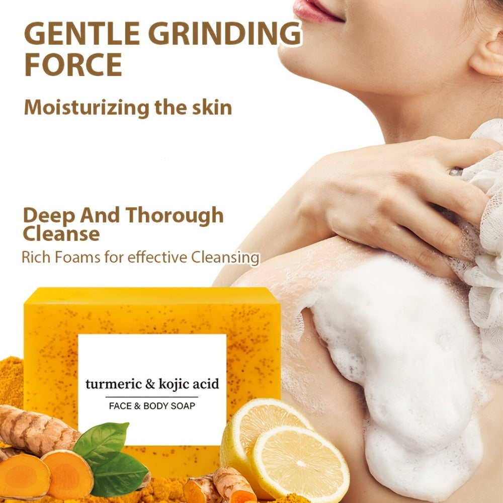 Handmade Turmeric Lemon Soap Bar Set Natural Exfoliating Face Body Cleansing Oil Control Alcohol Free with Lathering Screens 