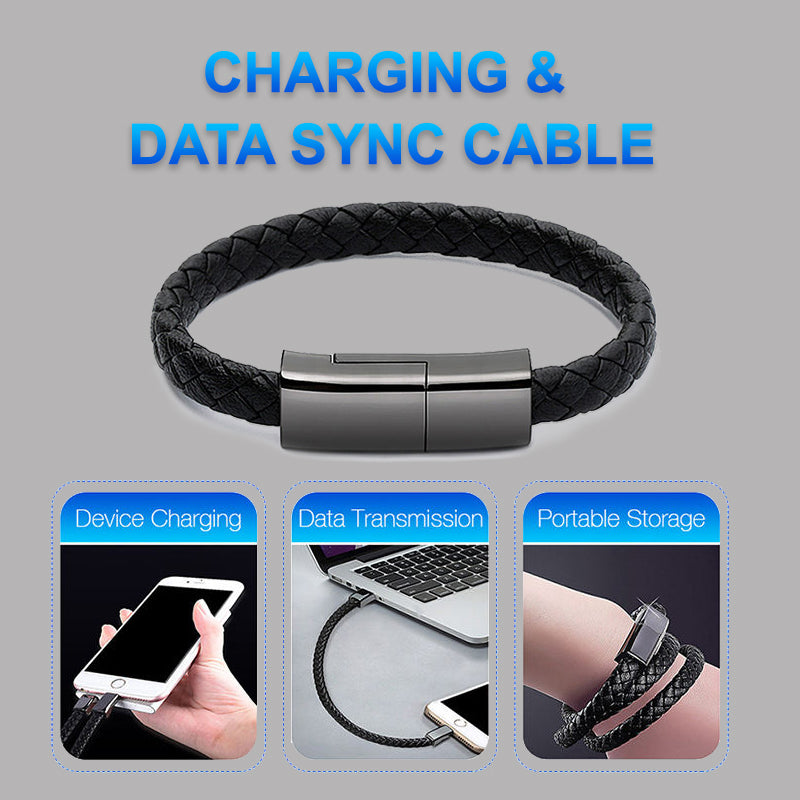 Leather Bracelet Charger Cable - iPhone 14/13, USB-C & Micro USB