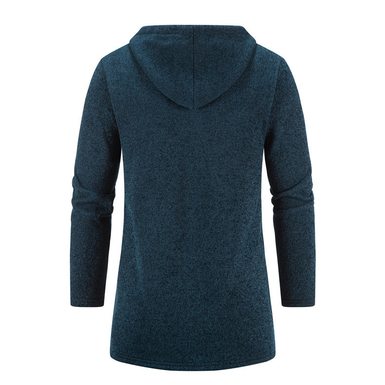 Men's Solid Color Casual Hooded Sweater Zipper Cardigan
