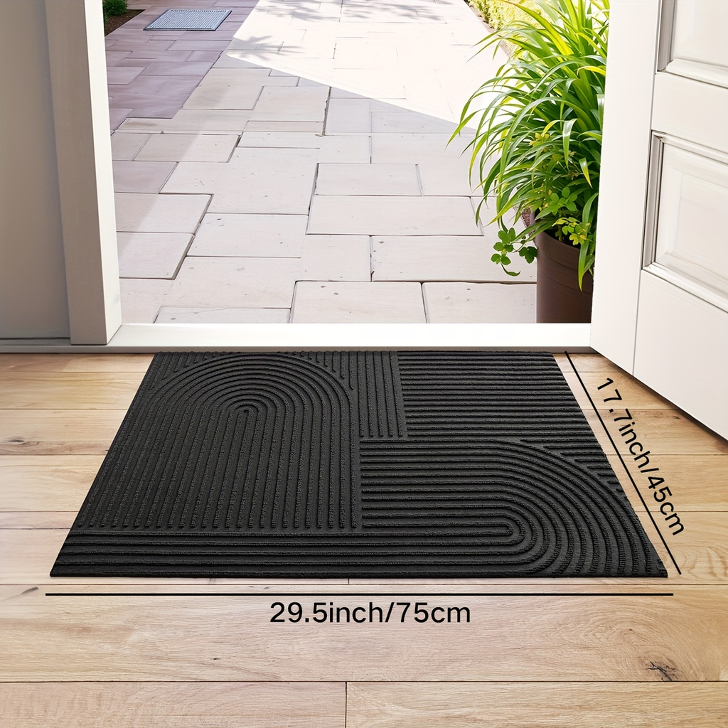 Time Arc Door Mat with Geometric Groove Pattern in Black, Gray or Brown and Two Rectangular Sizes — image 7