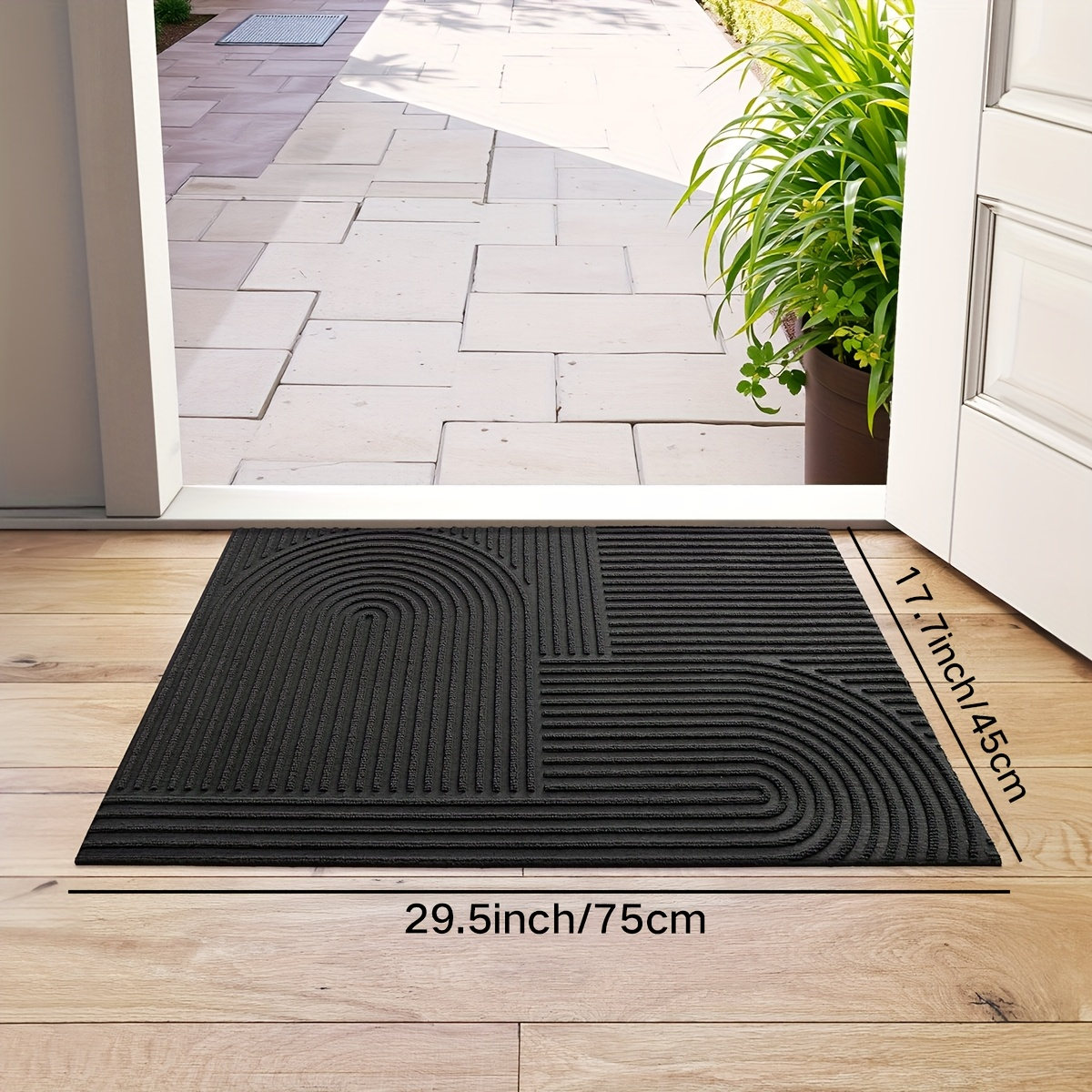 Time Arc Door Mat with Geometric Groove Pattern in Black, Gray or Brown and Two Rectangular Sizes — image 7