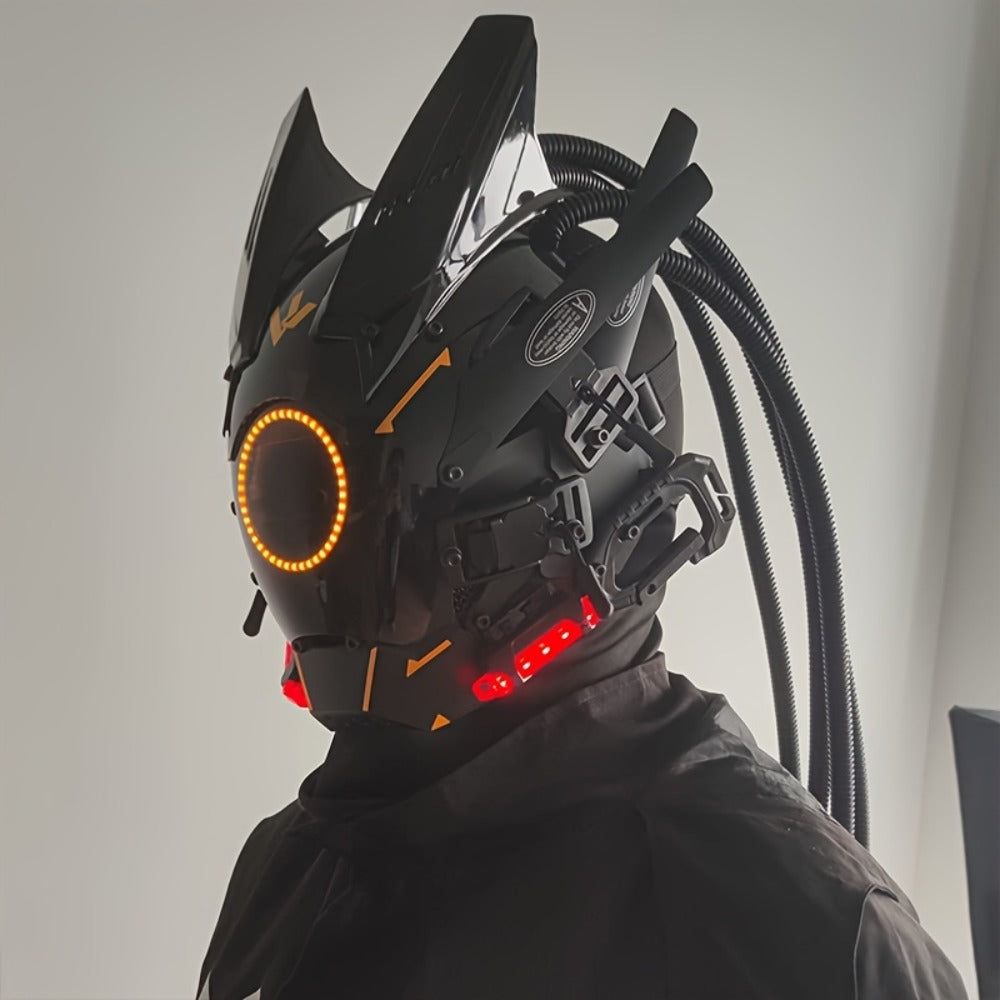 LED Braided Cyberpunk Costume Helmet with Circular Face Light and Blue, Green or Pink Accent Styles — image 34