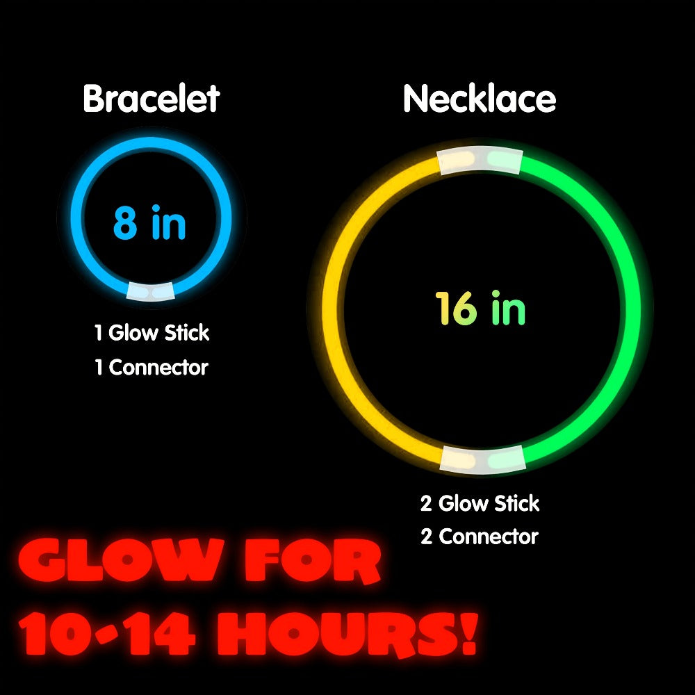 144-Piece 8-Inch Glow Stick Party Pack in Seven Pictured Colors with Bracelet and Necklace Connectors — image 2