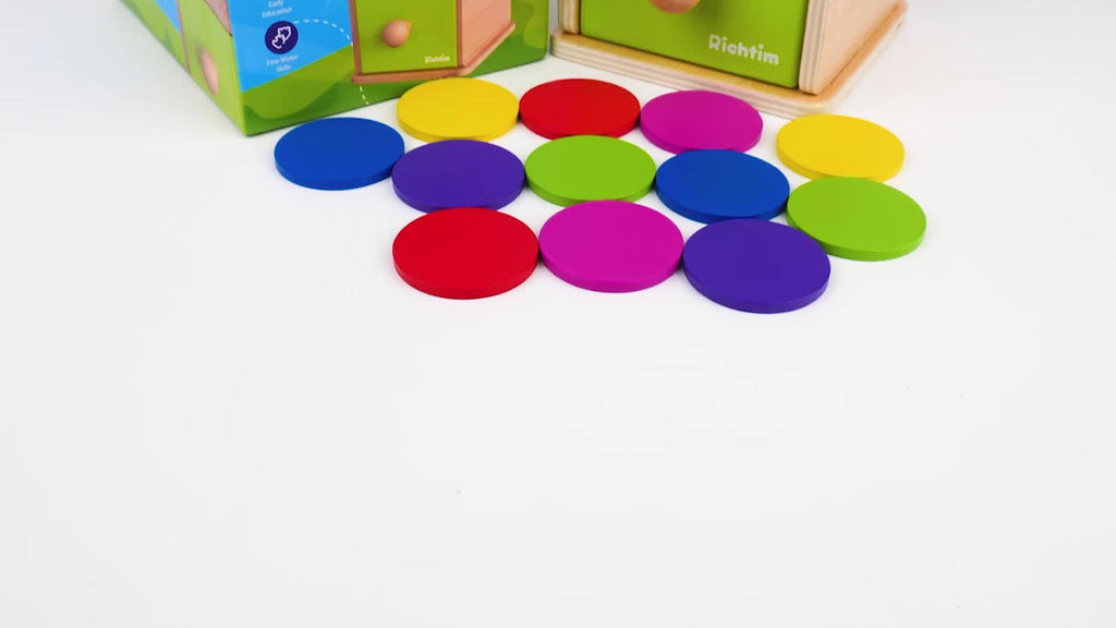 Wooden Color Sorting Toy with Drawers for Toddlers Ages 12M-3 Years, Montessori Object Permanence Box Fine Motor Skills — ima